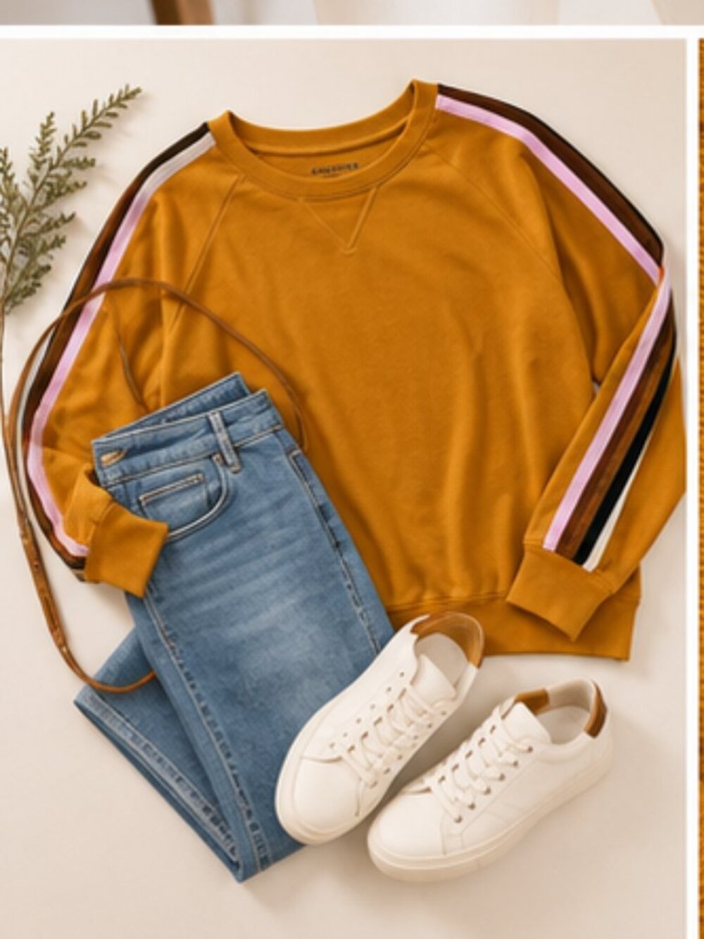 Arizona Jean Company Mustard Sweatshirt Women's Medium Stripe Sleeve Pullover - Picture 3 of 6